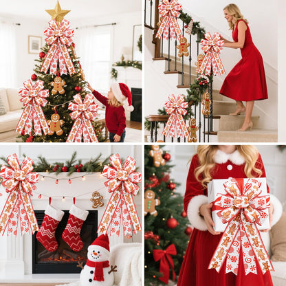 CRAFLOX Christmas Gingerbread Wired Ribbon for Wreath Bows, 3 Rolls, 2.5″ Wide, 15 Yards Total, Red Gingerbread Candy Wired Ribbon for Crafts Supplies, DIY Bows