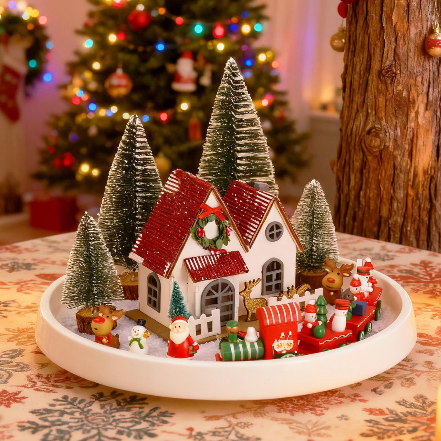 17 Pcs Christmas Centerpieces for Tables - Winter Tray Decor Set - Christmas Winter Table Top Decor Set with Ornaments - Santa Trees Train Snowman Holiday Centerpieces