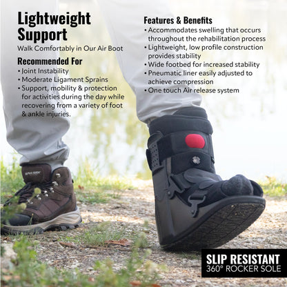 Braceapedia Rapid Recover Short Walking Boot, Fracture Boot, Medical Grade Fracture Foot & Ankle Support Brace Adjustable Air Pump, Sprain & Injury Recovery, Post Op Shoe, For Injured Foot, Large, Black