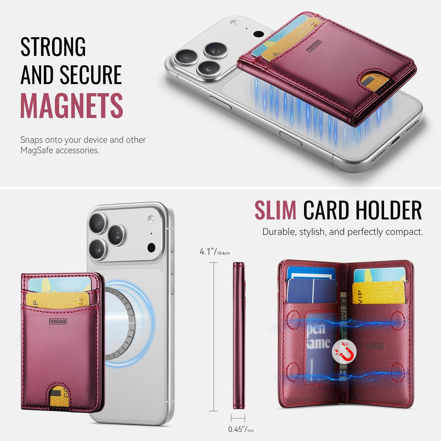 travelock for Magsafe RFID Anti-Theft Phone Wallet, Magnetic Desktop Phone Stand, Ultra-Thin Business Travel Leather Textured Card Holder, for All iPhones, Samsung, Galaxy Phones and Phone Cases.