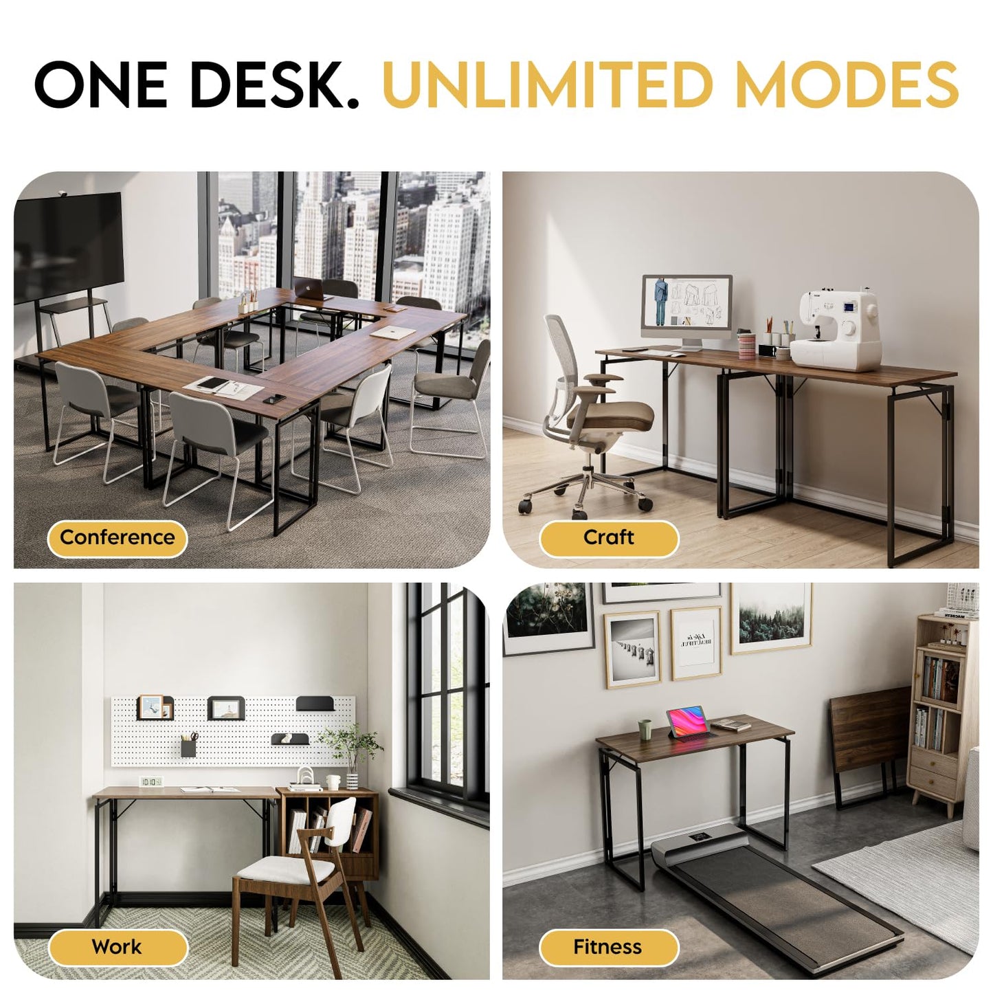 alawooder Folding Desk - 31.5" Wood Top Foldable Desk for Small Spaces | No Assembly Required Compact Desk for Home Office, Writing, and Study