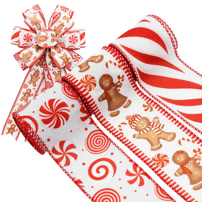 CRAFLOX Christmas Gingerbread Wired Ribbon for Wreath Bows, 3 Rolls, 2.5″ Wide, 15 Yards Total, Red Gingerbread Candy Wired Ribbon for Crafts Supplies, DIY Bows