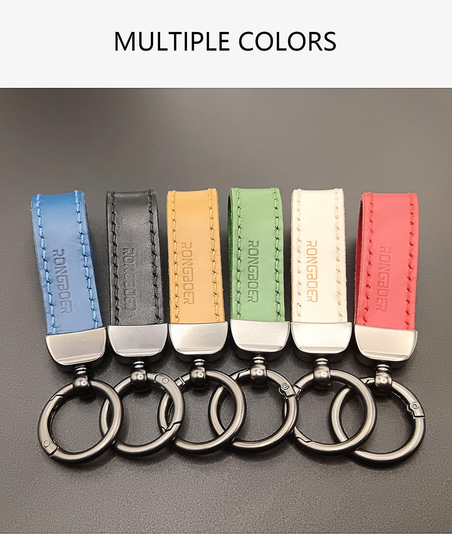 RONGBOER Handmade Double-Sided Cowhide Leather Keychain,Unique Car Key Chain Accessory,Vegetable-Tanned and Nubuck Leather,R07 (black)