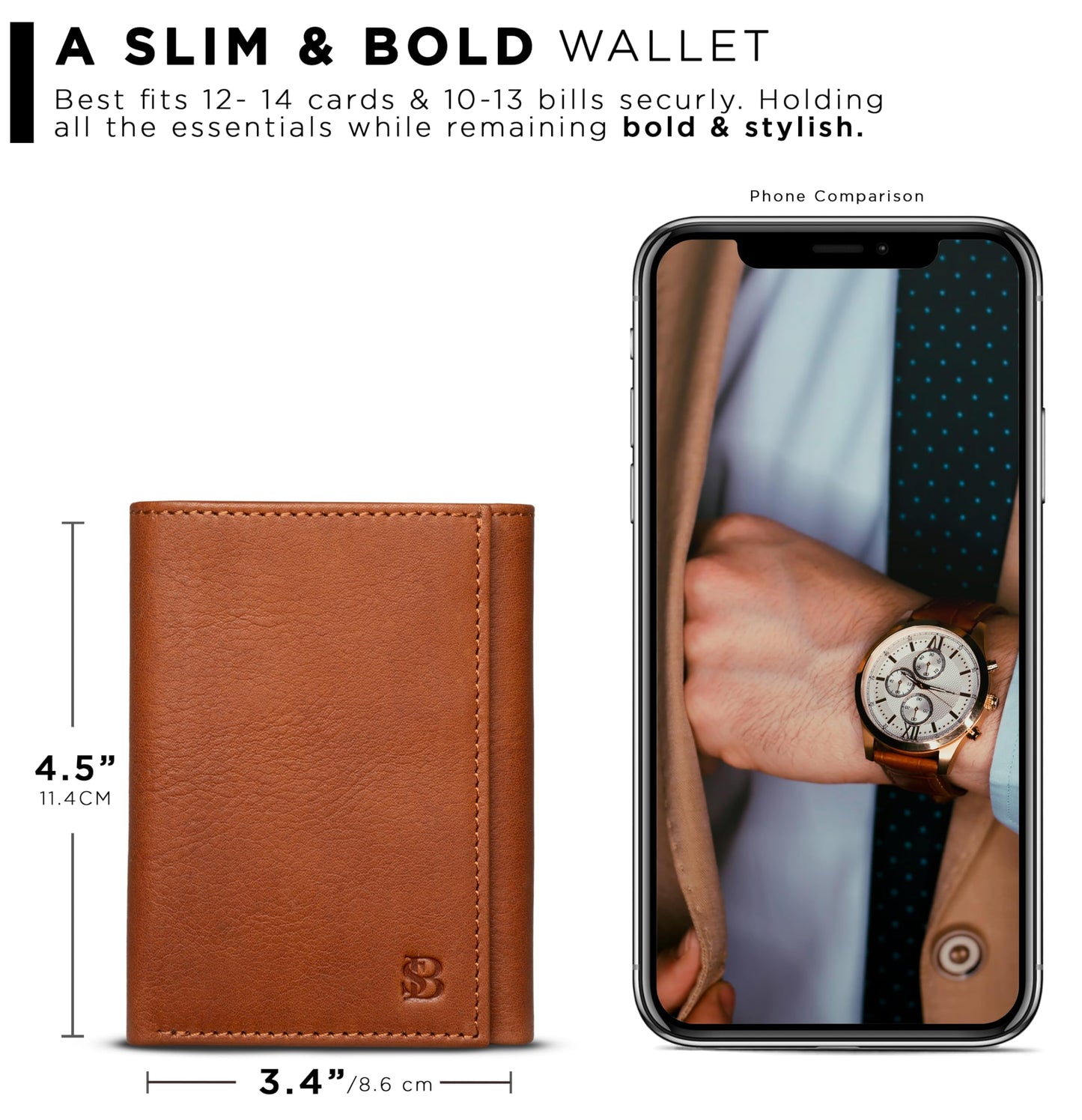 SERMAN BRANDS Trifold Wallet for Men - RFID Blocking Full Grain Leather, 11 Card Slots & ID Window, Slim Everyday Carry, Durable Stitching, Gift for Him