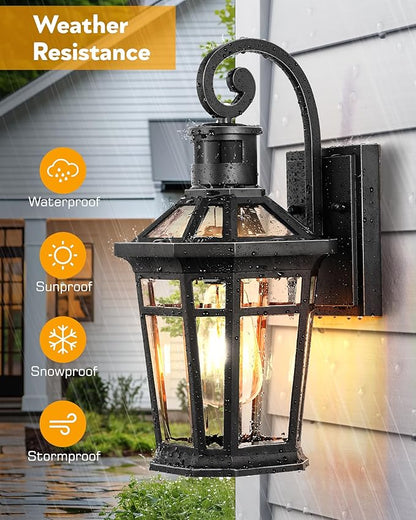 2 Packs Outdoor Lighting with Motion Sensor, Modern Dawn to Dusk Porch Light Fixture Wall Mount, Exterior Wall Lantern Sconce with Matte Black Finish, Waterproof Coach Lights for Garage, Patio