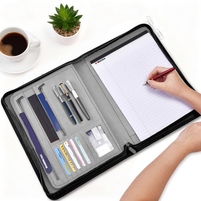 Ditiord Premium Vegan Leather Padfolio with Zipper – 8.5" x 11" Portfolio Organizer for Legal Pads & Spiral Notebooks – Professional Business Folder for Men and Women (Gray)