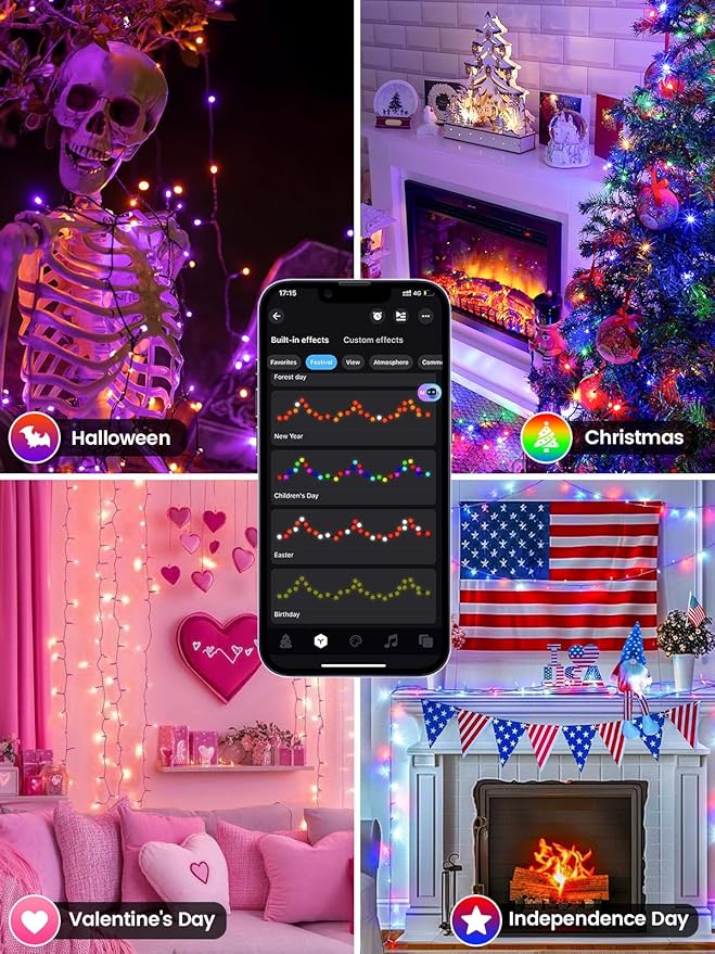 Smart Color Changing Christmas Lights with Remote & APP, 175FT 500 LED RGB Dimmable Christmas String Lights, Waterproof Fairy Twinkle Light for Indoor Outdoor Xmas Tree Wedding Holiday Decorations