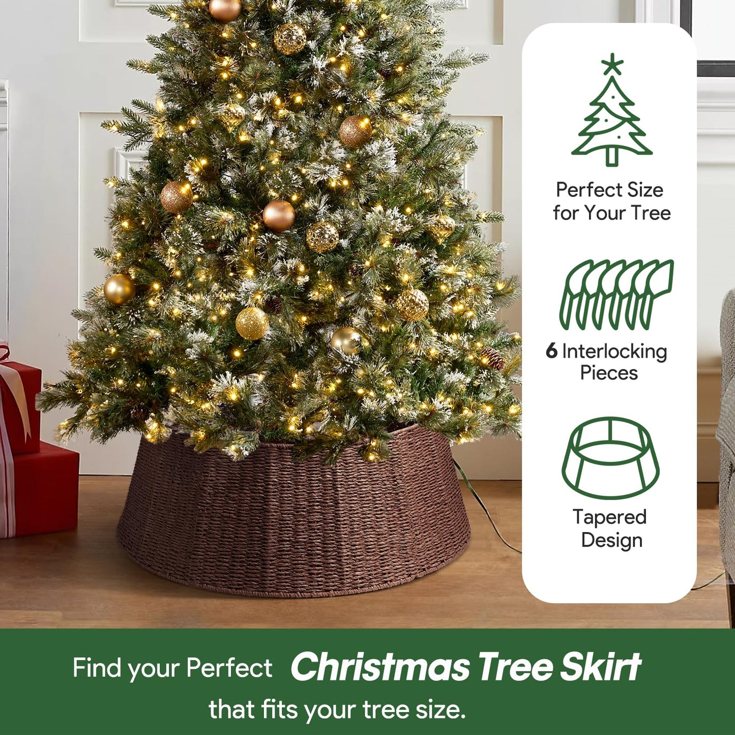 Hommtina Christmas Tree Collar- 33",Christmas Tree Base Christmas Basket Collar for Home, Living Room,for Covering Tree Stand (Brown3, 33 in)