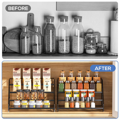 Spice Rack Organizer for Cabinet, 4 Tiered Spice Rack Organizer, Tiered Adjustable Spice Shelf for Kitchen Countertop Pantry Organization (Bright Black)