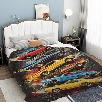 Blanket Vintage Muscle Cars Lightweight Soft Throw Blanket for Girls Teens Women, Graffiti Art Fuzzy Blanket Home Room Decor 50x60 Inches