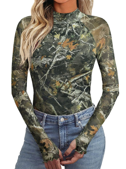 Dealmore Lace Sheer Long Sleeve Floral Mesh Mockneck Trendy Cute Going Out Tops for Women Fall Fashion Outfits 2025 Clothes