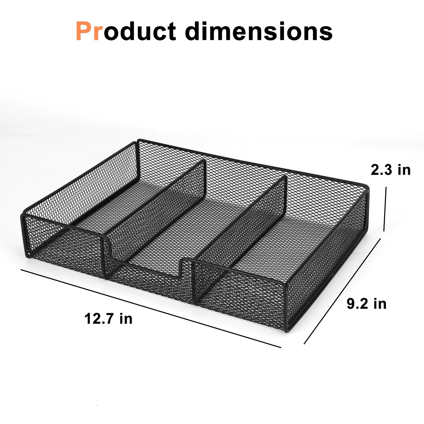 Desk Drawer Organizer Tray, Office Junk Drawer Organizer with 3 Compartments, Metal Mesh Dividers Pen Pencil Storage Box for Office Supplies Desk Accessories Workspace School Cosmetic Organization
