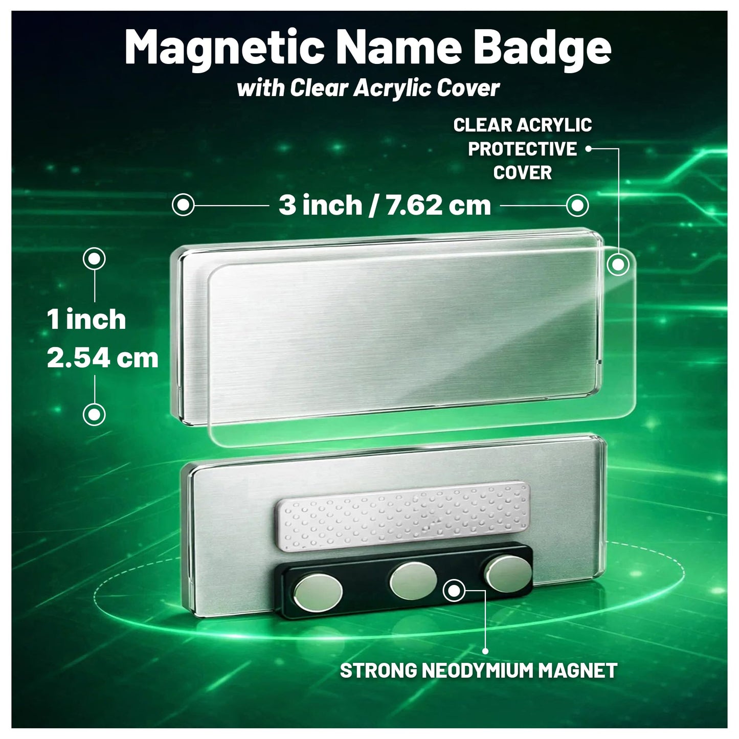 CiLoN 10 Pack Engravable Magnetic Name Badge Holder + Clear Acrylic Cover.