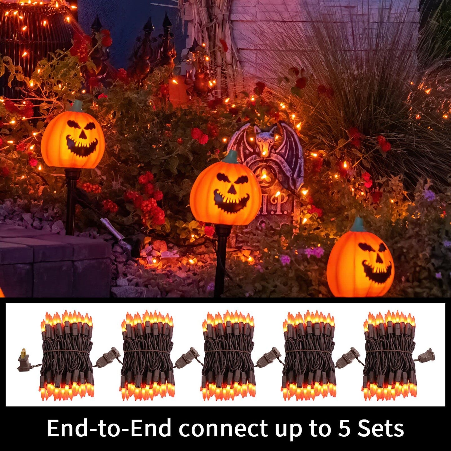 LAMPHOME Orange Thanksgiving Mini Lights, 100Count 19.6ft Autumn Fall String Lights,Connectable 120V Plug in Outdoor Halloween Home Christmas Tree Garden Holiday Party Patio Decor