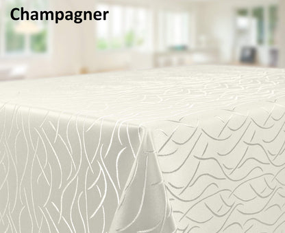 BEAUTEX Damask Striped Tablecloth, Non-Iron Tablecloth, Stain-Resistant, Easy-Care Table Linen, Round, 160 cm, Champagne