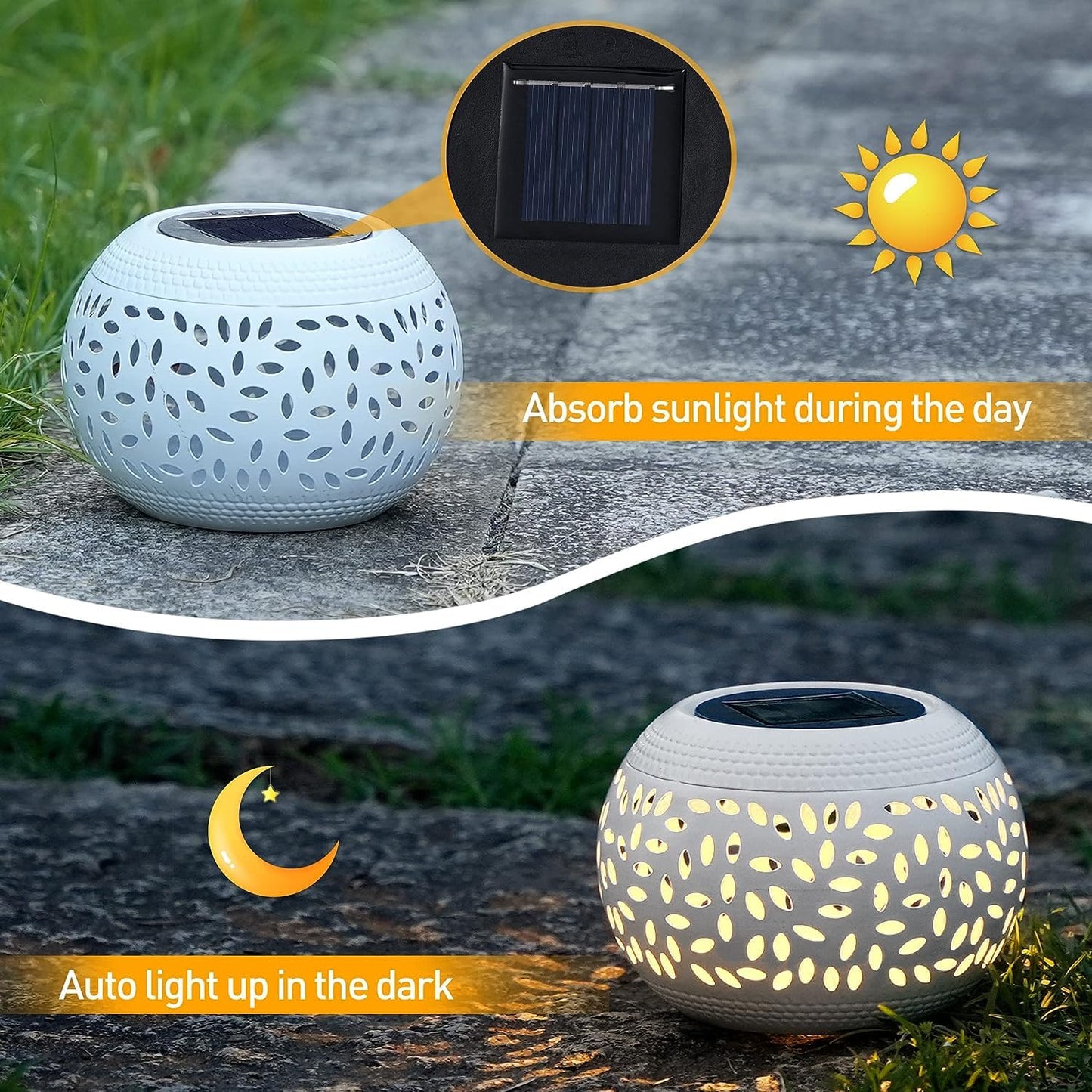 Solar Table Lanterns Outdoor Waterproof - LED Lamp White Metal Table Lights -Solar Powered Decorative Lantern for Desk Patio Garden Pathway Yard