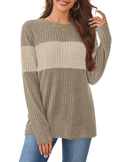 WIHOLL Womens Sweaters Trendy Color Block Tops Long Sleeve Shirts Fall Outfits Early Fall Fashion 2025 Winter Clothing