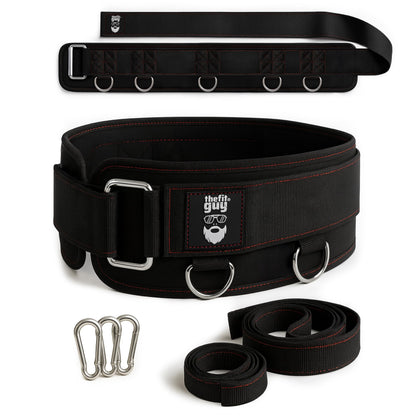 THEFITGUY Multi-Attachment Belt for Cable Machine and Smart Home Gym Squats and Hip Thrusts, 5 Attachment Points for Optimal Weight Distribution, 2 Straps (40” & 27”) and 3 Metal Snap Hooks Included