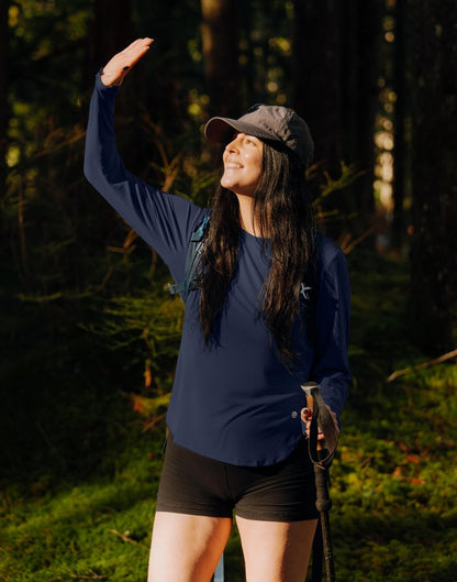 Women's Sun Shirts UPF 50+ Long Sleeve UV Protection Shirt Lightweight Quick Dry Workout Hiking Tops for Women(Navy,XS)