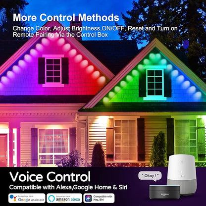 Permanent Outdoor Lights, 100ft RGB Outdoor Christmas Lights with 72 LED Lights, IP67 Waterproof LED Eaves Lights with DIY Scene Modes for Halloween Decor, Smart APP & Remote Control
