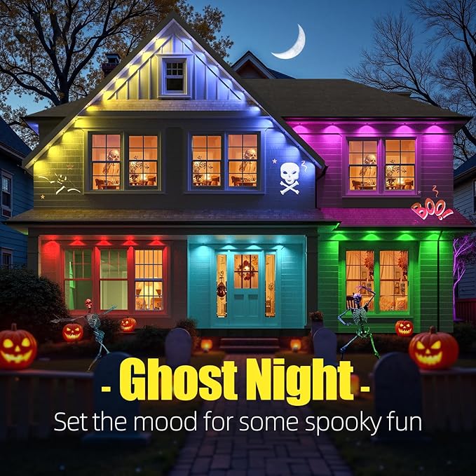 Permanent Outdoor Lights, 50ft RGB+IC Smart LED Lights Outside, IP67 Waterproof Smart Outdoor Decorations with App/Remote Control for Halloween, Christmas, Holiday, Daily, Party