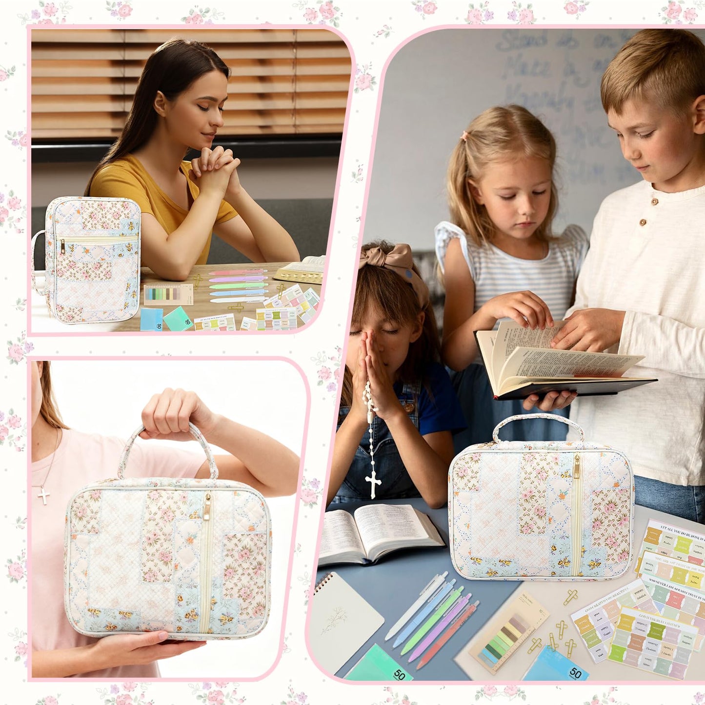 DRANSMIC Bible Cover Case for Women Large Bible Cover Bag Bible Study Supplies Accessories Bible Journaling Kit for Girls Women
