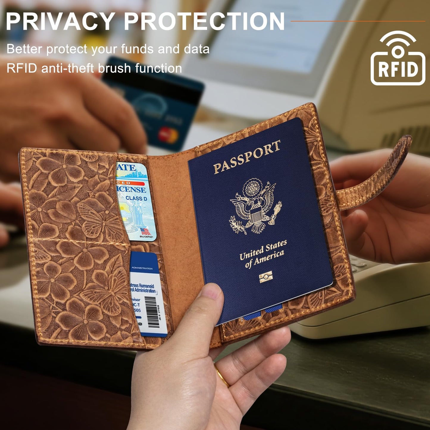 Thryxop Genuine Leather Passport Holder for Women Men - RFID Blocking Slim Travel Wallet，Brown