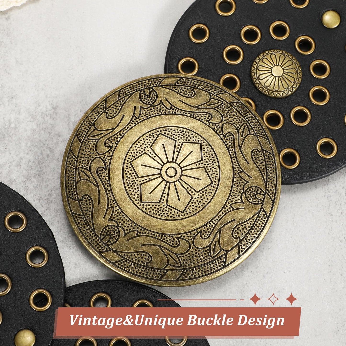 WERFORU Women Wide Western Disc Belt Cowgirl Boho Leather Belt for Jeans Dress