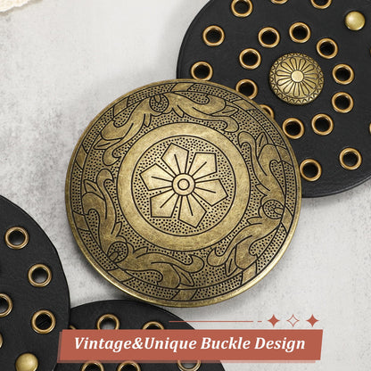 WERFORU Women Wide Western Disc Belt Cowgirl Boho Leather Belt for Jeans Dress