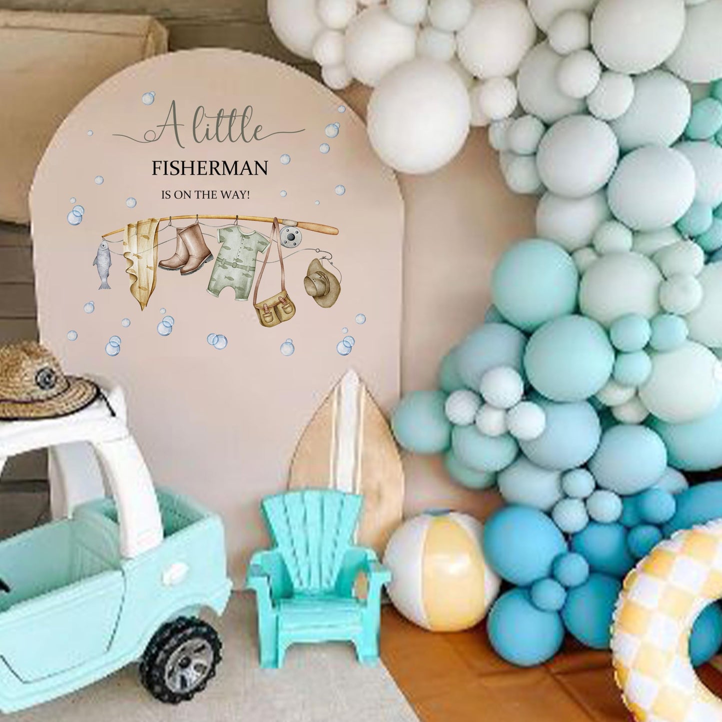 Capiont A Little Fisherman is on The Way Decal -Fishing Baby Shower Decorations,Gone Fishing Baby Shower Party Balloon Arch Stickers for Boys