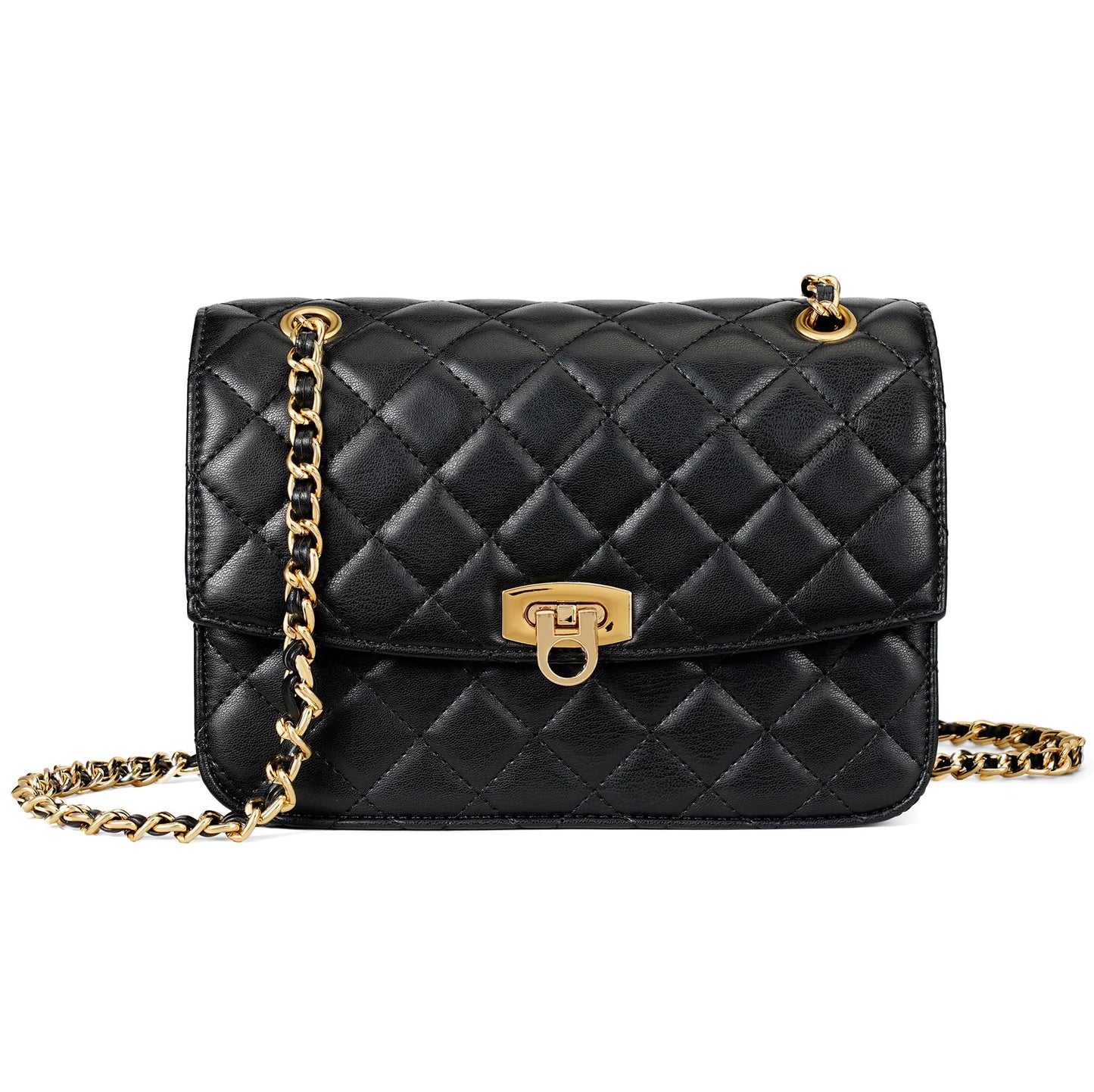GEMIU Quilted Crossbody Purse for Women Small Women's Shoulder Handbags Womens Clutch Purses with Gold Chain Dressy Black