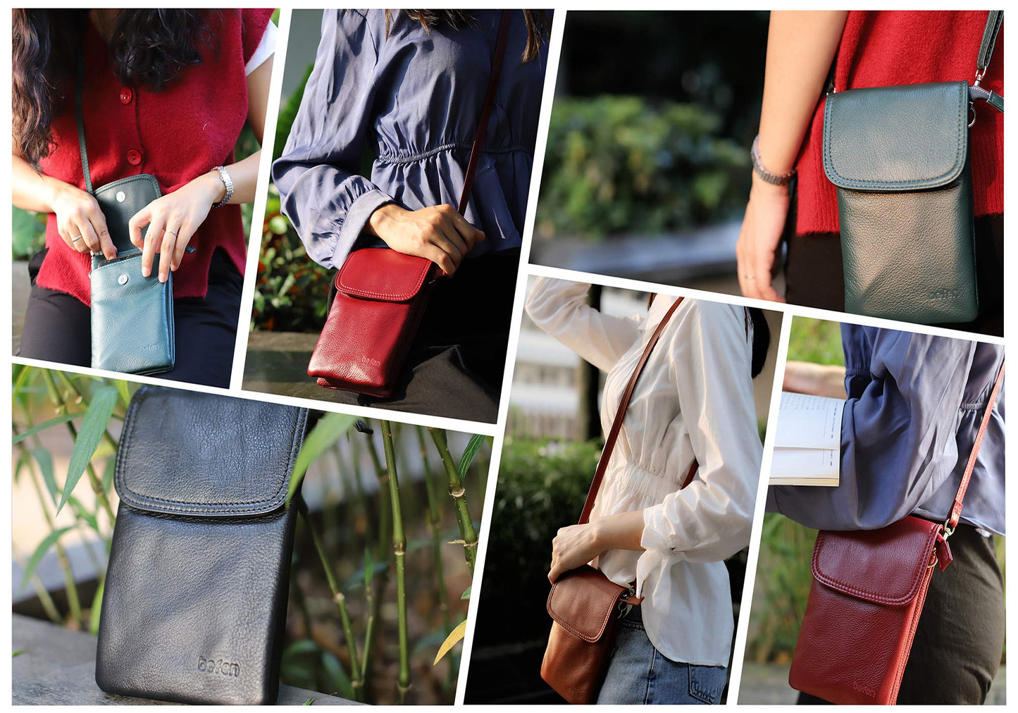 befen Black Genuine Leather Small Crossbody Bags for Women, Cell Phone Purse for Women for Travel
