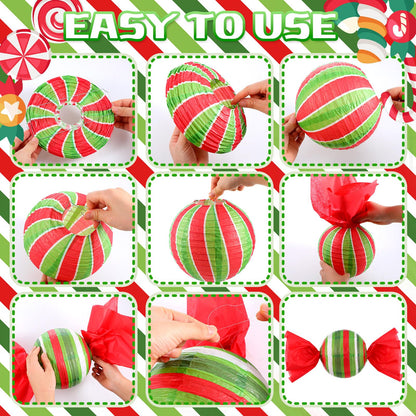 Faccito 12 Pcs Christmas Candy Paper Lanterns 8 Inch Red Green White Candy Canes Peppermint Lanterns DIY Decorative Hanging Paper Party Decorations for Xmas Party Supplies