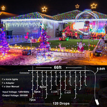 Icicle Christmas Lights Outdoor, 66ft 640 LED Icicle Lights for Outside, Plug in Twinkle Lights Indoor with 8 Modes Timer Waterproof for House Holiday Decor Wedding Christmas Decorations (Cool White)