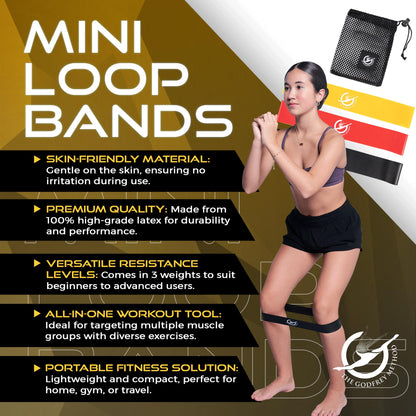 Mini Looped Bands (Resistance) - The Godfrey Method, 3 Pack - Yellow, Red, Black