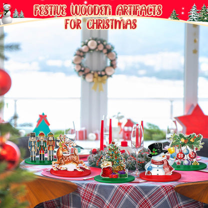 Yousoontic 12 Pcs Christmas Wooden Table Centerpieces Decorations Santa Claus Snowman Pine Tree Elk Nutcracker Wooden Signs Tabletop Centerpieces Home Decor for Xmas Holiday (Wonderful Christmas)