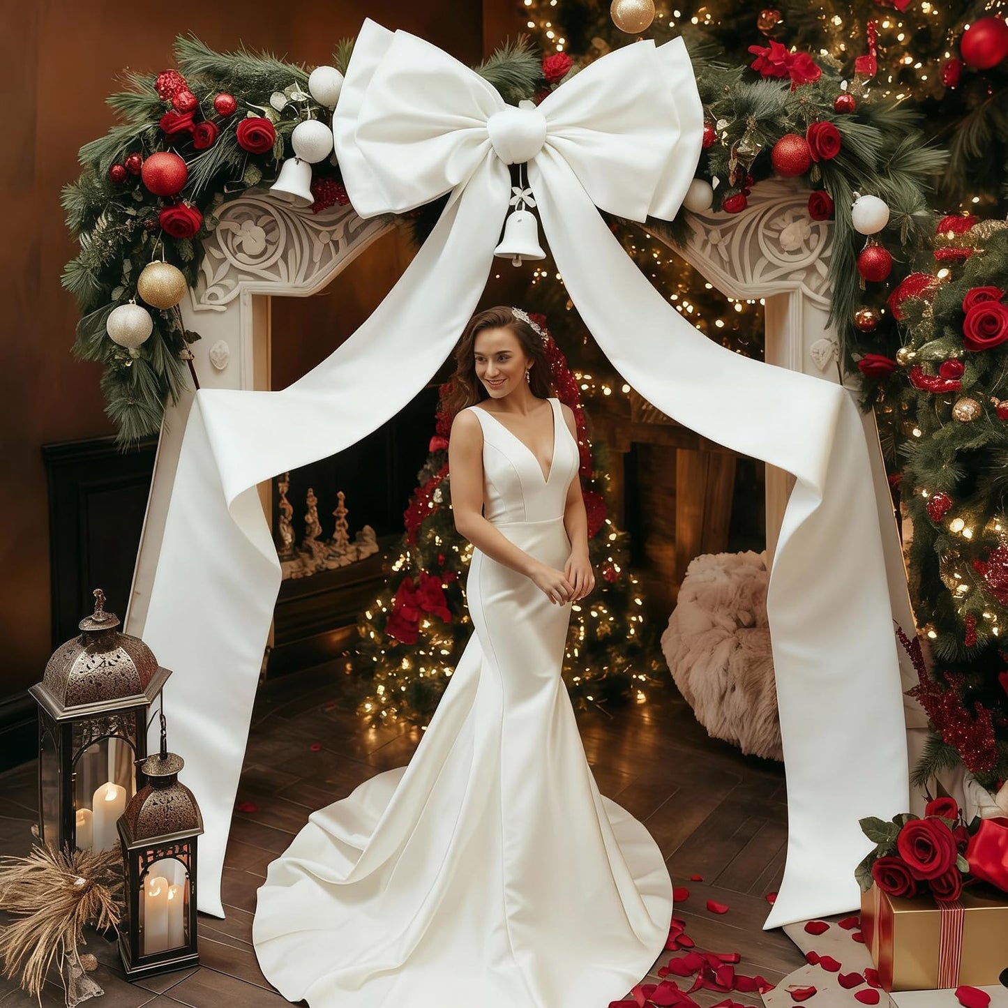 Froova Giant White Bow Decor 75x19 Inch Christmas Tree Topper Decoration Big Bows for Home Coquette Room Decor Room Wall Backdrop Ribbon Tie for Wedding Christmas Birthday Party Baby Shower Supplies
