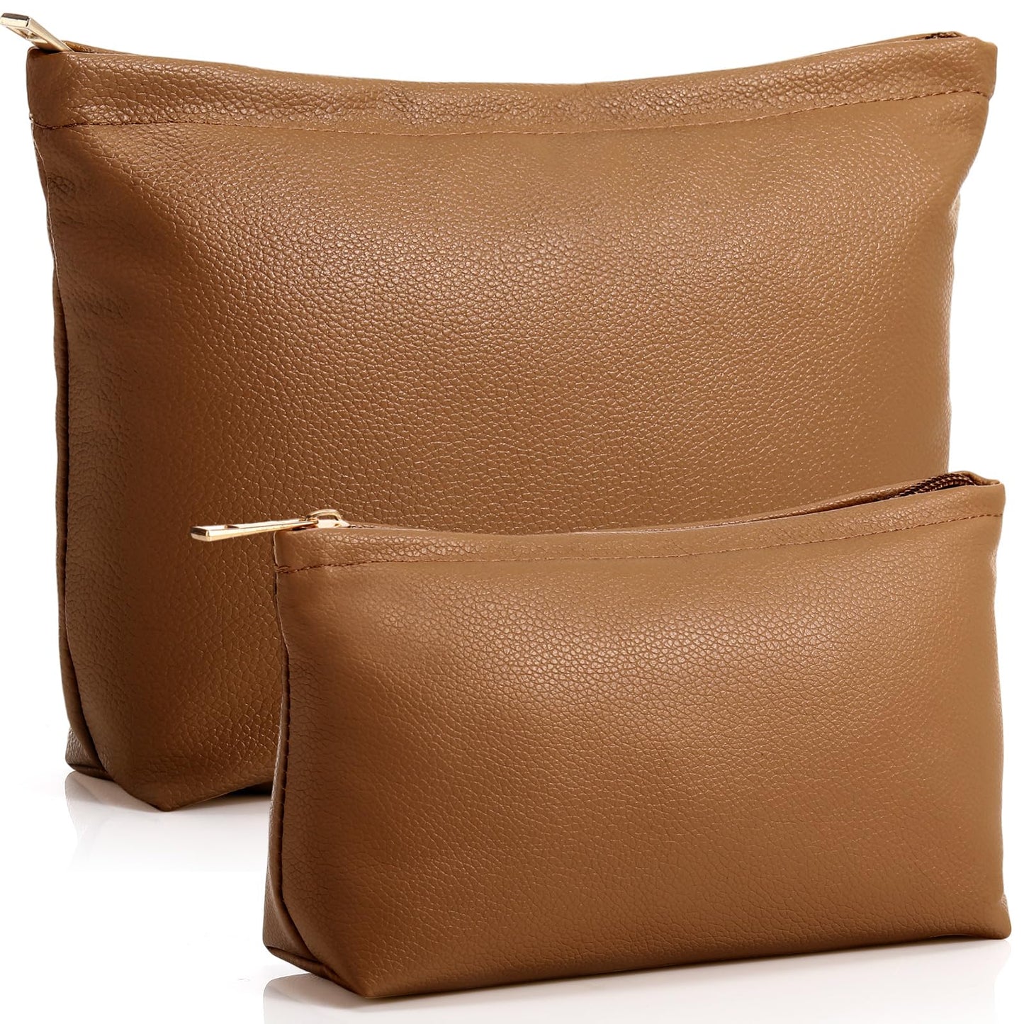 Kigeli 2 Pcs Small Makeup Bag Set for Purse PU Leather Cosmetic Bag Makeup Travel Toiletry Pouch Aesthetic Preppy Organizer Storage Pouch Gift for Teacher Mother Day Women(Brown)