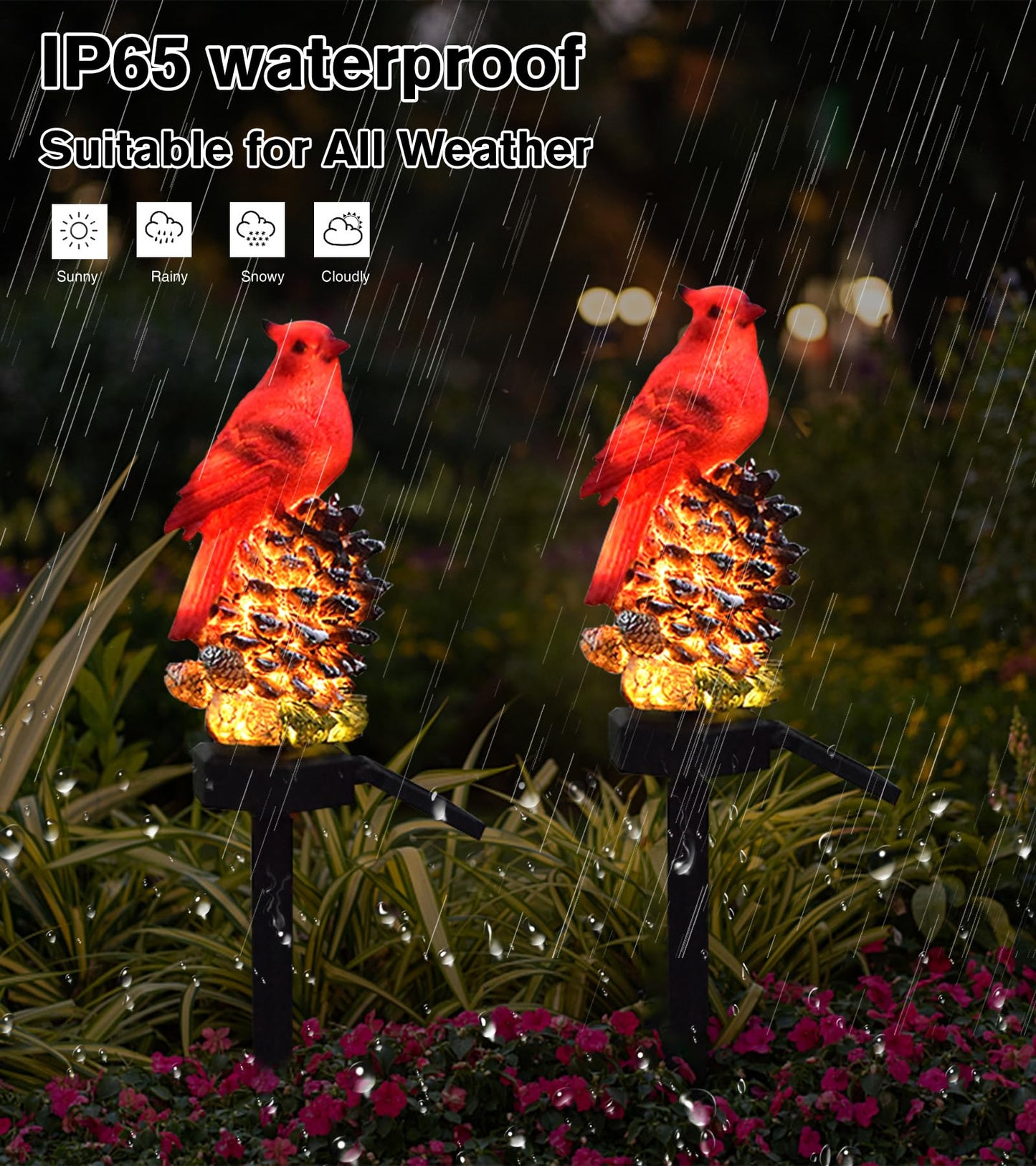 LAIAMER Cardinal Decor Solar Garden Decor Waterproof Red Bird Figurine Solar Stake Lights for Outside Yard Patio Lawn Porch Cemetery
