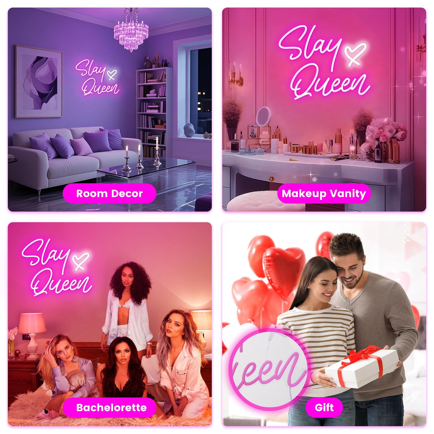 Kavaas Slay Queen Neon Signs 15.3" x 12.6", Pink LED Light Up Signs for Wall Decor | Slay Queen Sign for Girls Bedroom, Bar, Office, Dorms