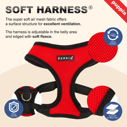 Puppia Soft Dog Harness No Choke Over-The-Head Triple Layered Breathable Mesh Adjustable Chest Belt and Quick-Release Buckle, Beige, Medium
