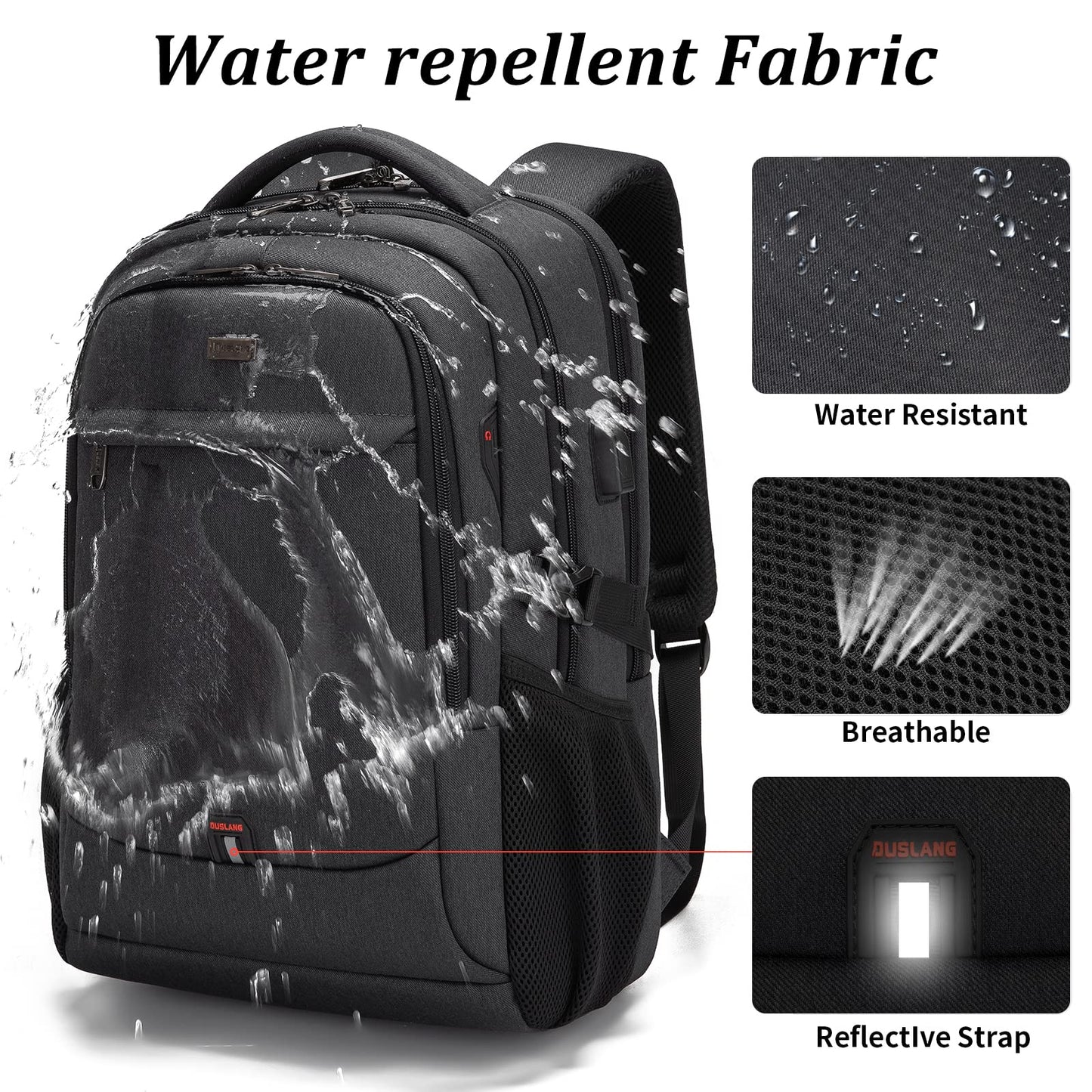 DUSLANG 17 Inch Laptop Backpack for Travel Water Resistant College Backpack for Men Women Laptop Bag with USB Charging Port Tablet Sleeve Bag, Black