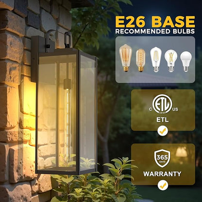 L LOHAS LED 2 Pack 24 Inch Large Size Dusk to Dawn Outdoor Light Fixture, Matte Black Waterproof Anti-Rust Porch Lights Ourdoor, Exterior Lighting Fixtures for Porch, Doorway, Garage, ETL Listed