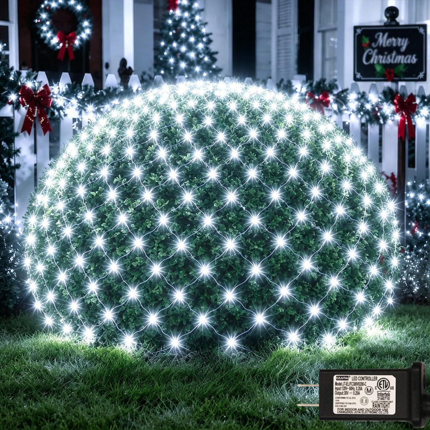 OYCBUZO 360LED Net Lights Outdoor, 21ft x 5ft Connectable String Mesh Lights 8 Modes with Memory Function, Christmas Netting Light Plug in for Bushes Thanksgiving Xmas Tree Party Garden - Cool White