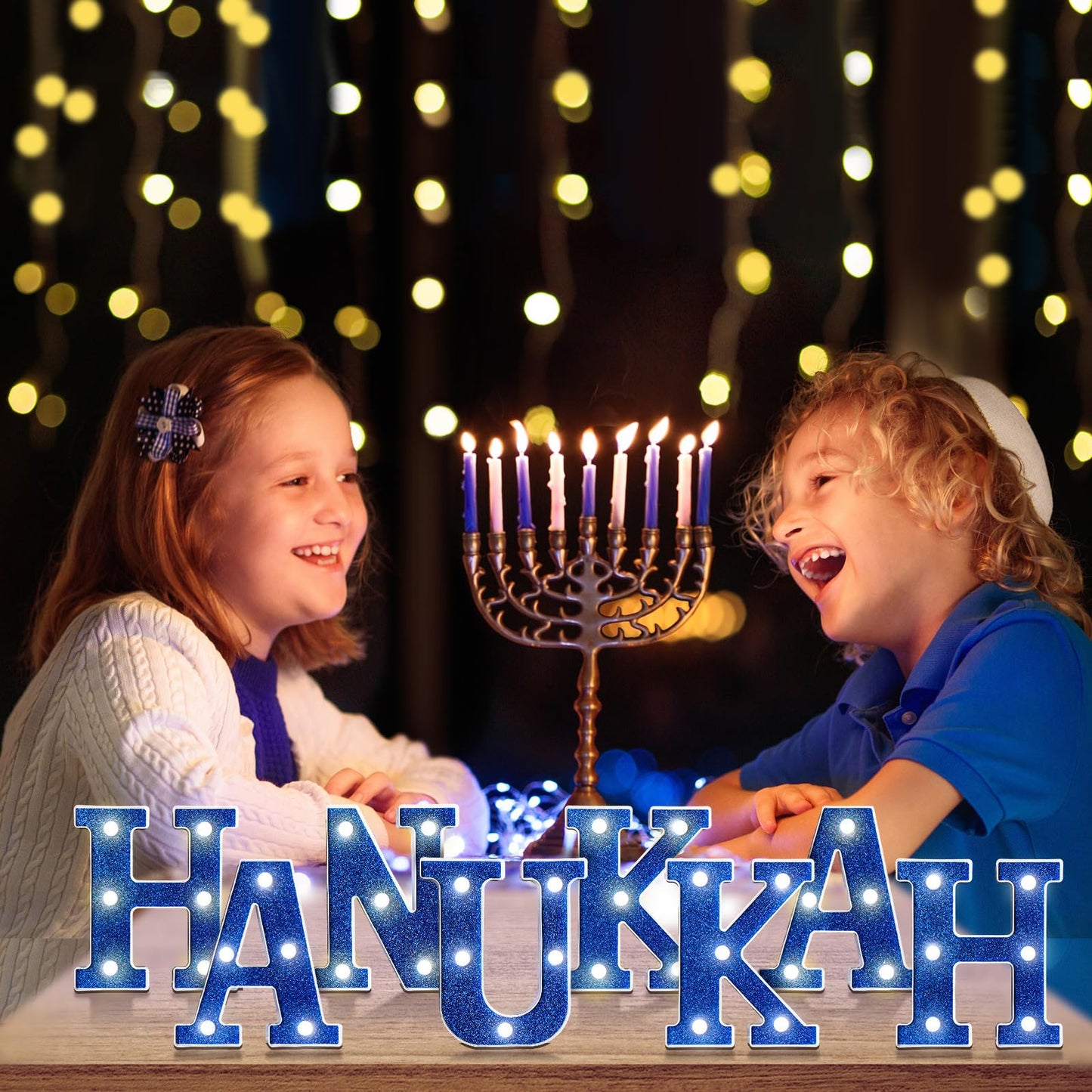 Hanukkah Decorations Hanukkah Sign Light up Letters LED 6.3 Inch Battery Powered Jewish Christmas New Year Mantel Home Decor Party Favor Chanukah Night Light Centerpiece Gift(Battery Not Included)