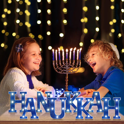 Hanukkah Decorations Hanukkah Sign Light up Letters LED 6.3 Inch Battery Powered Jewish Christmas New Year Mantel Home Decor Party Favor Chanukah Night Light Centerpiece Gift(Battery Not Included)