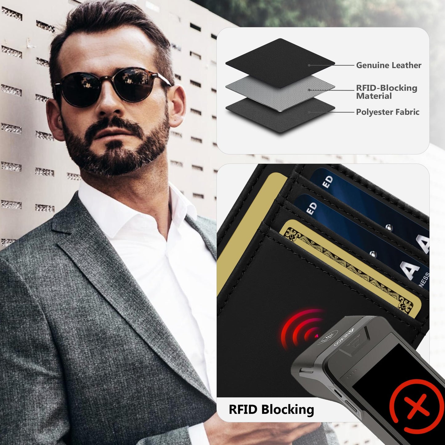 Travelambo 100% Genuine Leather Wallet for Men and Women, Slim Minimalist RFID Blocking Front Pocket Credit Card Holder with Gift Box