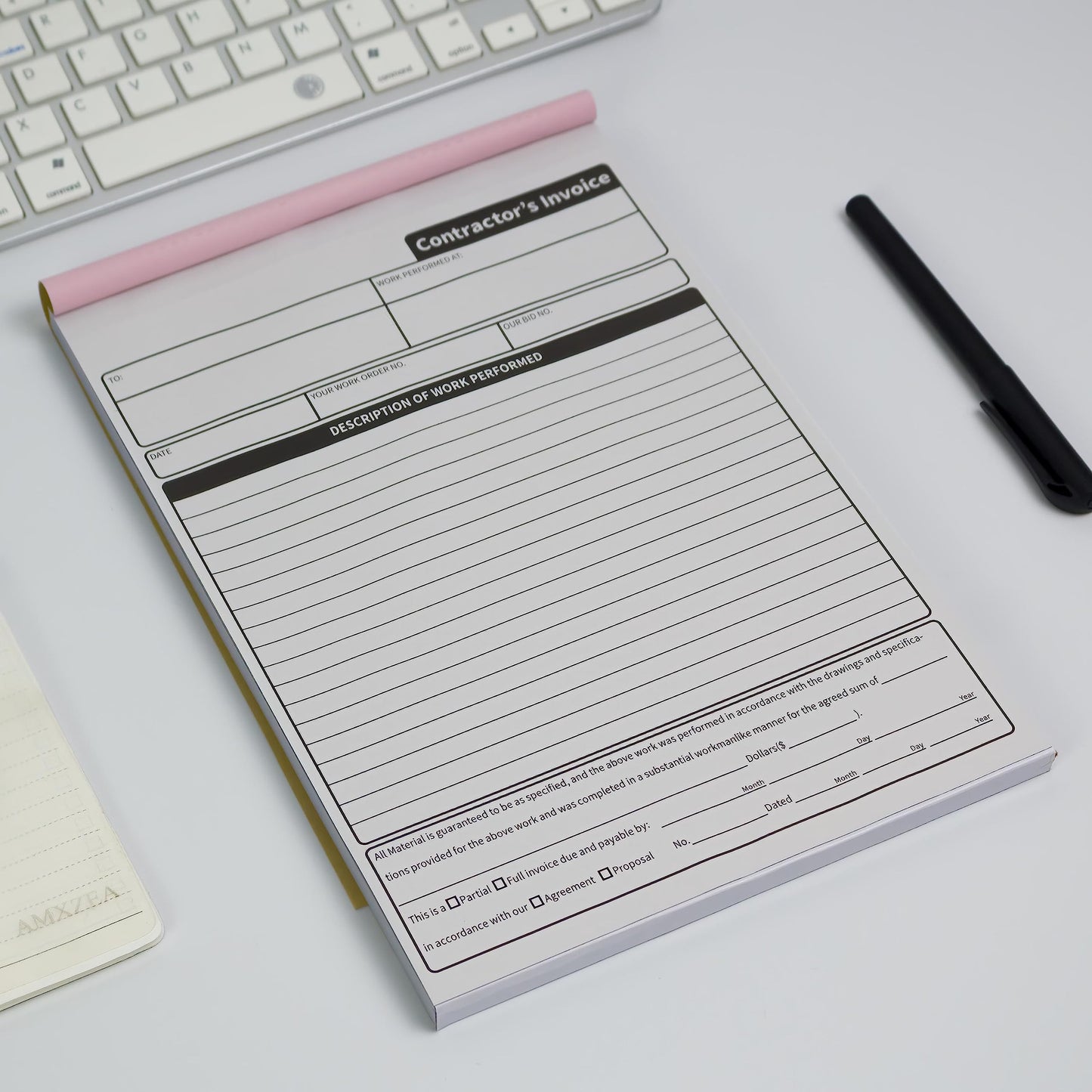 AMXZEA Contractor Invoice Books,3 Part Carbonless Contractor Estimate Book,Work Order Receipt Book with Carbon Copies,7.3 x 11 Inch (50 Sets)