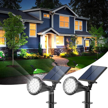 Solar Spot Lights Outdoor [4 Modes /2 Pack] Waterproof IP65 Solar SpotLights with Auto On/Off, 180° Adjustable Solar Powered Landscape Lights for Yard/Graden/Pathway/Wall/Tree (Cool White)