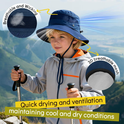 Zando 2 Pack Outdoor Kids Sun Hat UPF 50+ Waterproof Breathable Wide Brim Bucket Hat for Boys Girls Quick Dry Windproof Adjustable Chin Strap Summer Beach Fishing Travel Khaki Beige 5-13 Years